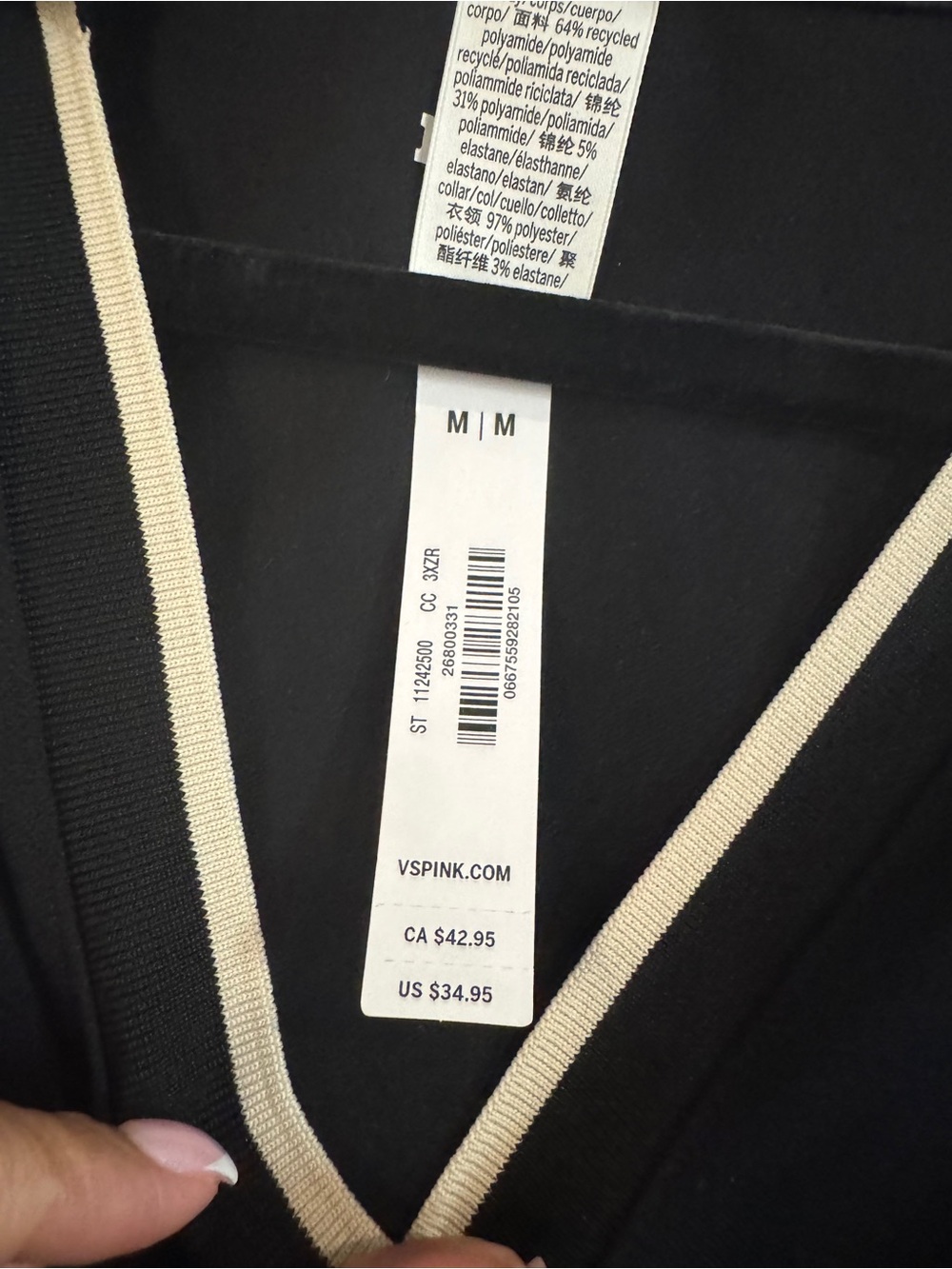 Victoria's Secret PINK Black V-Neck Crop Top with Cream Trim
